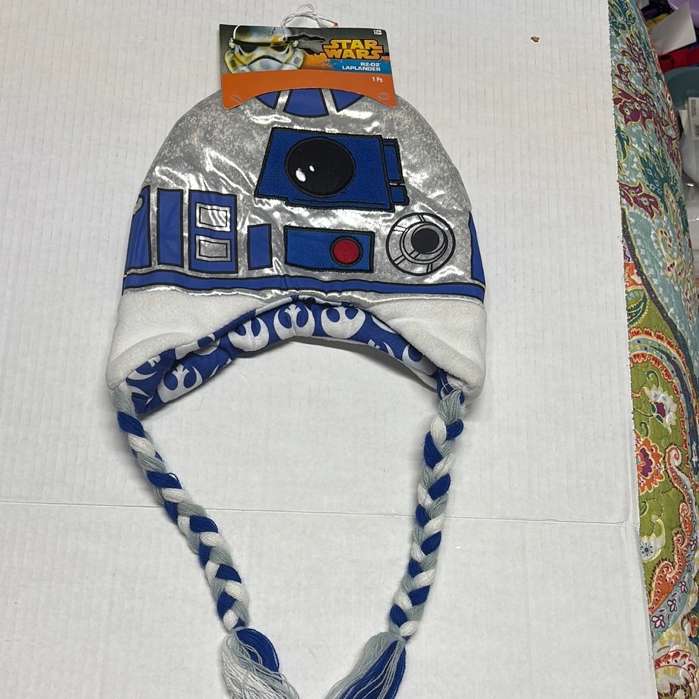 Star Wars R2-D2 Themed Knit Hat with Braided Tassels